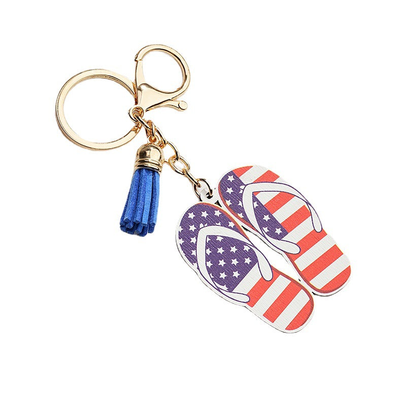 Wholesale Wood Pattern American Flag Independence Day Metal Keychains